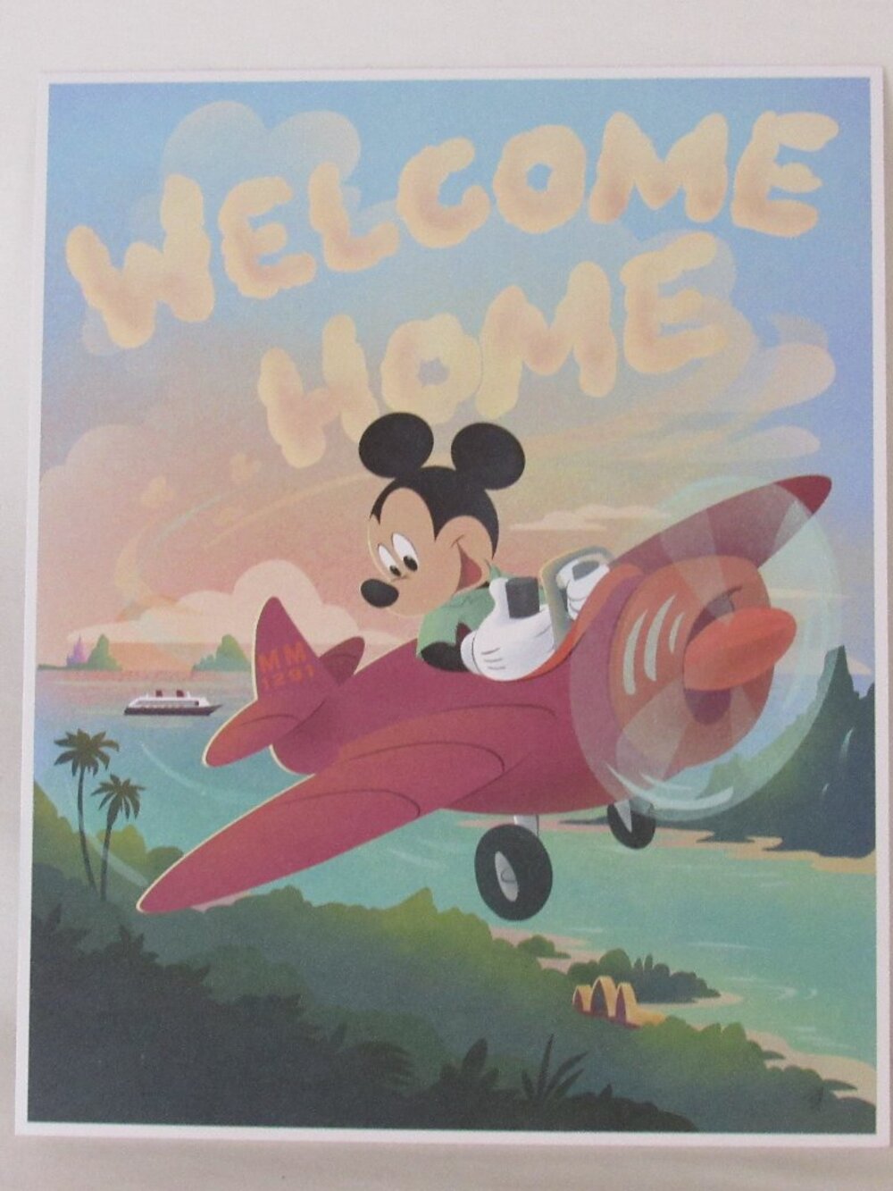 Disney Commemorative Litho WELCOME HOME DVC Mickey Mouse Airplane  8 x10